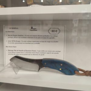 Couteau Le Boréal, prunier stabilisé bleu et acier XC75 – Meignoz Forges & Lames